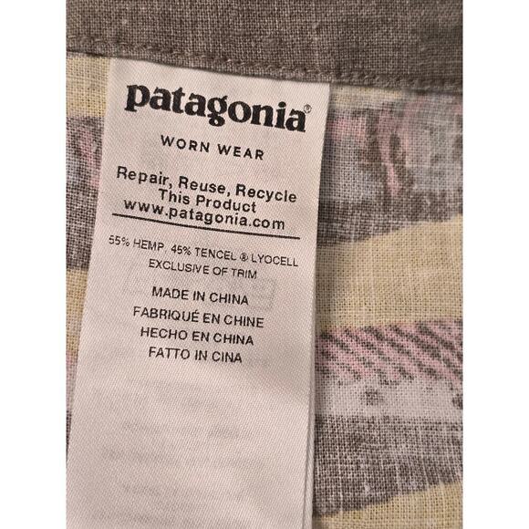 Patagonia Women's Shorts Green Garden Island Palms Tie Front Hemp Tencel size S - Picture 7 of 8